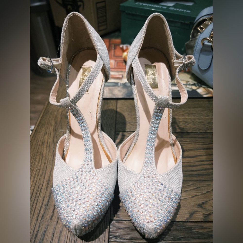 Size 6 Sparkly Silver High Heels